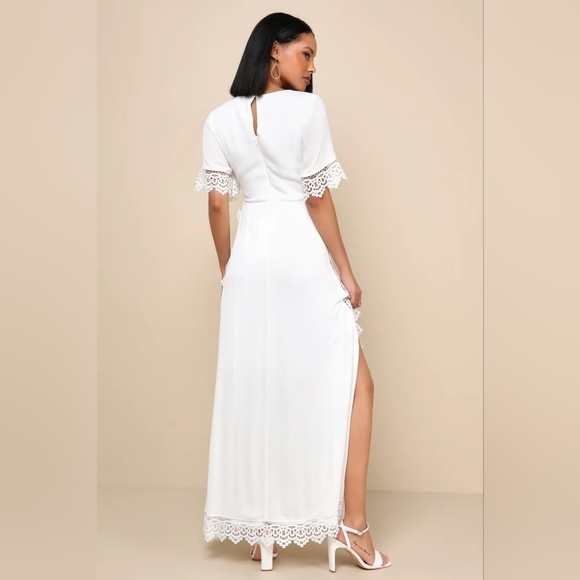 Lulus Sweeten the Occasion White Lace Short Sleeve Maxi Dress M Wedding Party - Picture 5 of 10